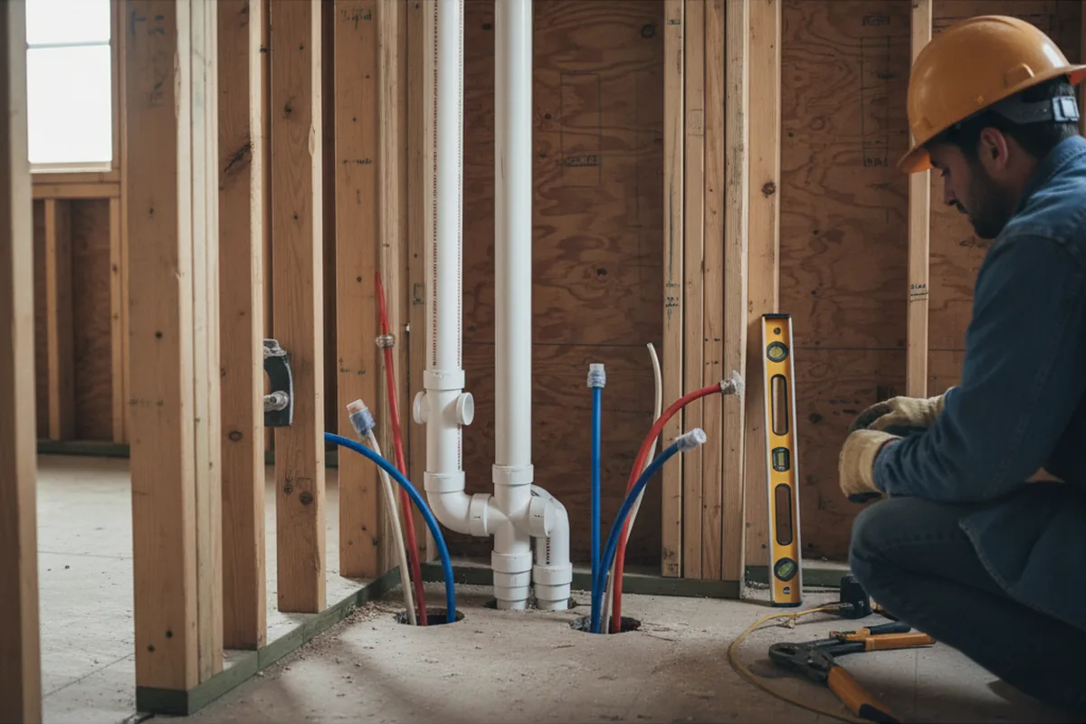 Drain and supply rough-in during Sump Pump Repair in Malvern